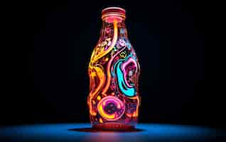 Foto gratuita botella de refresco futurista de colores brillantes
