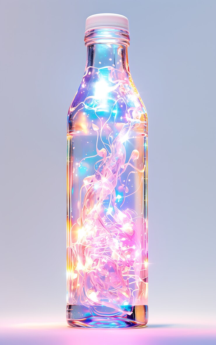 Foto gratuito botella de refresco futurista de colores brillantes