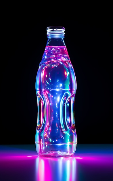 Foto gratuita botella de refresco futurista de colores brillantes