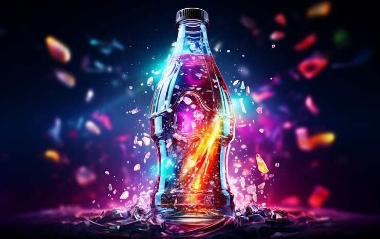Foto gratuito botella de refresco futurista de colores brillantes