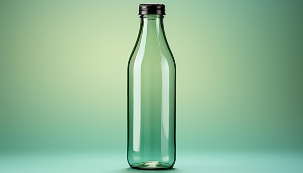 Botella de vidrio transparente con agua fresca purificada para beber generada por inteligencia artificial