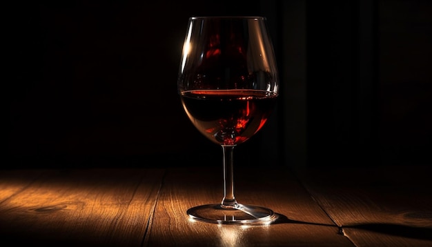 Foto gratuita botella de vino de lujo en una mesa de madera oscura generada por ia