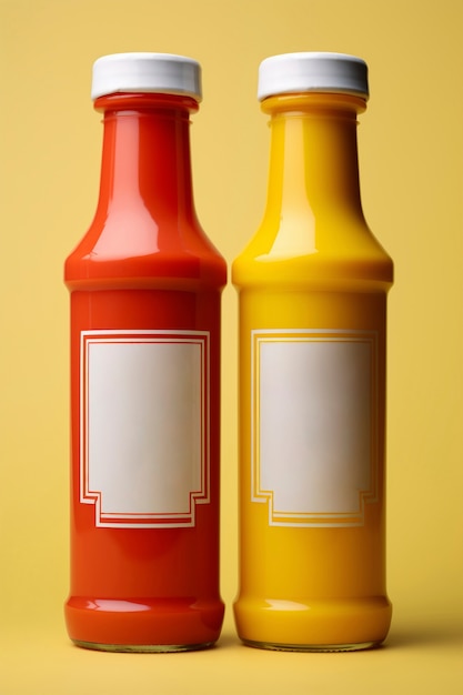 Botellas de mostaza y ketchup