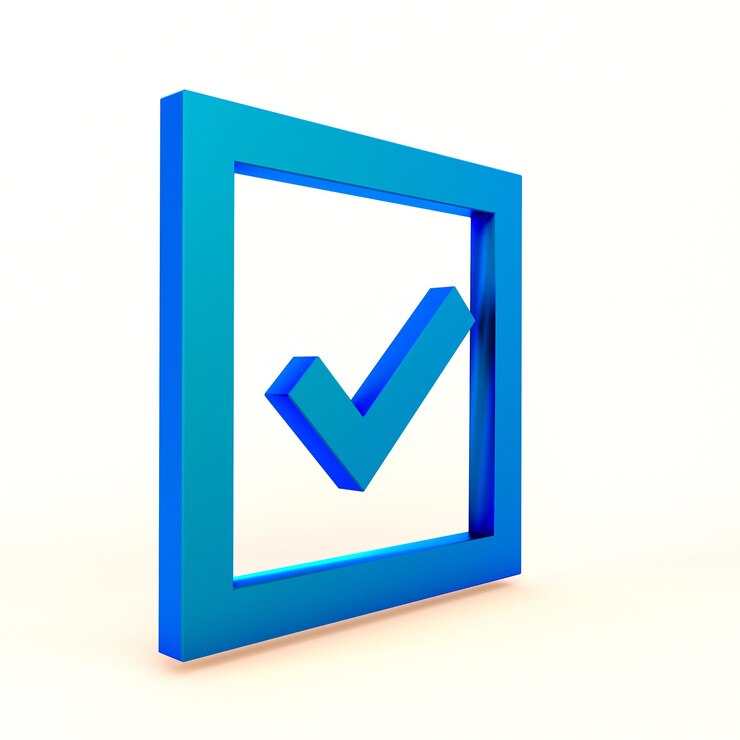 Foto gratuito botón de marca de verificación lado izquierdo en fondo blanco