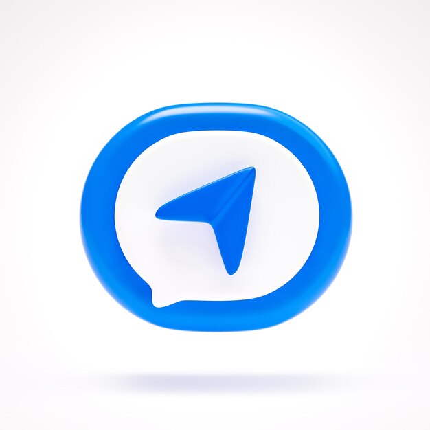 Botón de símbolo de signo de icono de dirección de ubicación de dirección de navegación en la burbuja de voz azul sobre fondo blanco Representación 3D