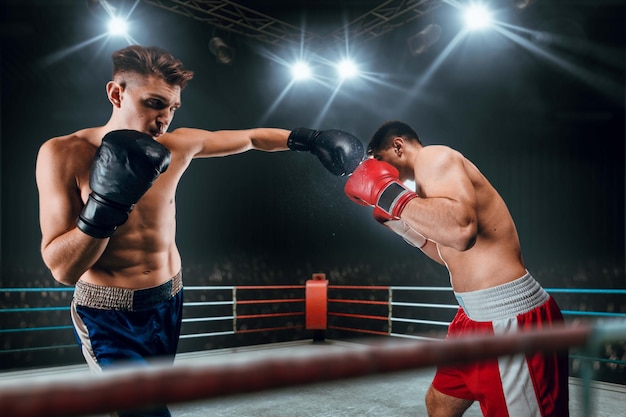 Boxeadores hombre peleando en el ring