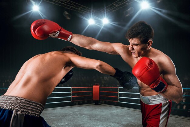 Boxeadores hombre peleando en el ring
