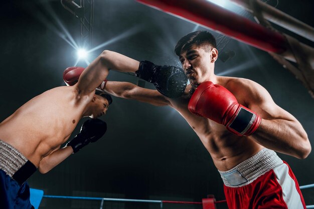 Boxeadores hombre peleando en el ring