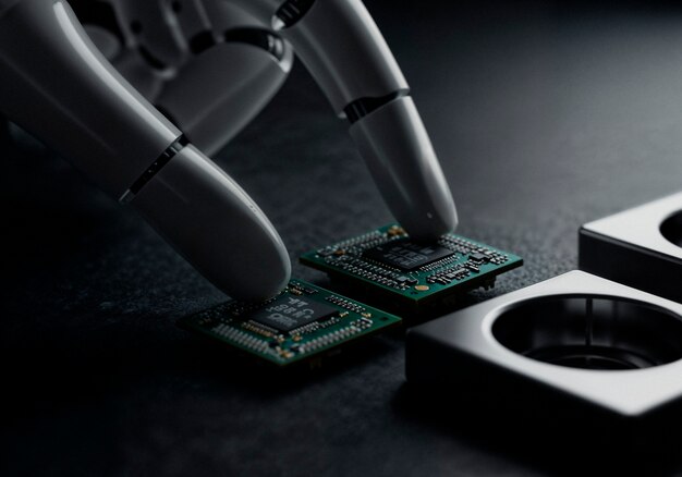 Brazo del robot que coloca las placas de circuitos