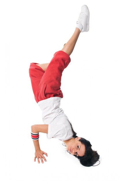 Breakdancing niña haciendo handstand