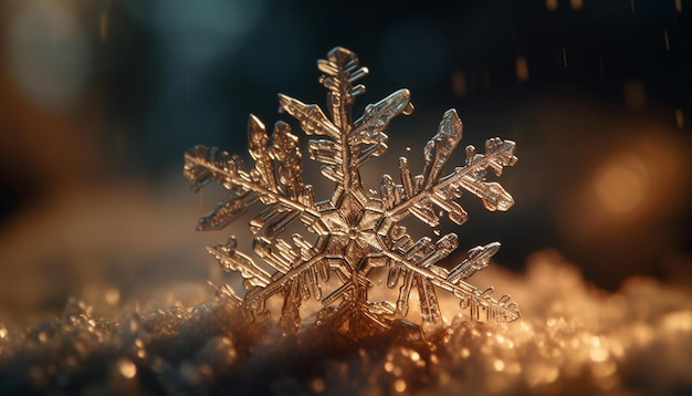 Foto gratuita brillante decoración de copos de nieve brilla en la noche de invierno generada por ia