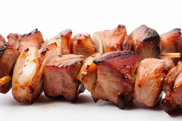 Brocheta de carne de pollo a la parrilla aislada sobre fondo blanco Ai generativo