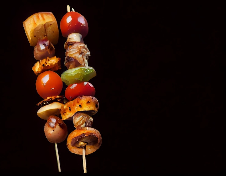 Foto gratuito brochetas frescas a la parrilla con verduras de carne ia generativa