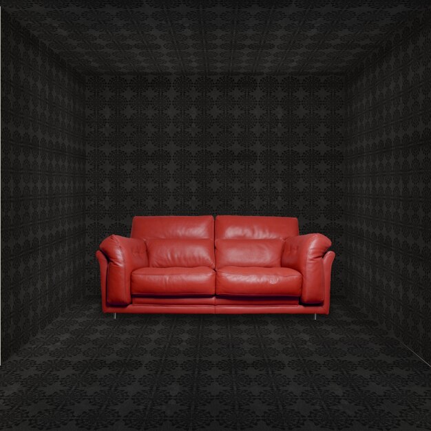 Brow sofá en una habitación oscura
