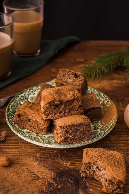 Brownies de chocolate en placa de cerca