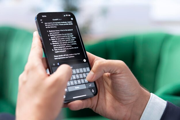 Bucarest Rumania 30 de julio de 2024 Hombre escribiendo instrucciones en un chat impulsado por IA