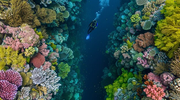 Foto gratuita buceador rodeado de una hermosa naturaleza submarina