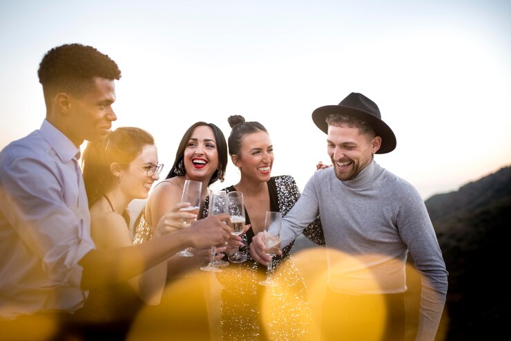 Foto gratuito buenos amigos celebrando el año nuevo que viene