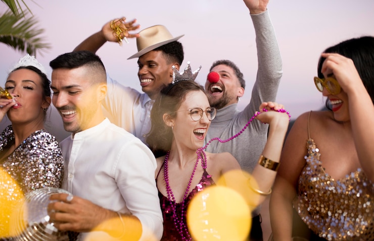 Foto gratuito buenos amigos en una fiesta de año nuevo