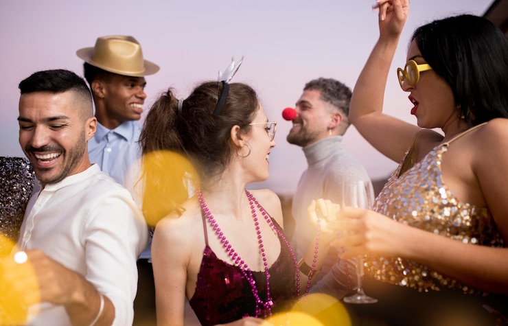 Foto gratuito buenos amigos en una fiesta de año nuevo