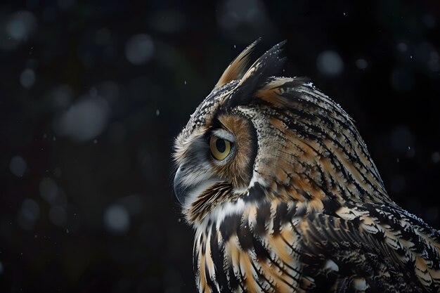 Foto gratuita el búho al aire libre en la naturaleza fría con una estética de ensueño