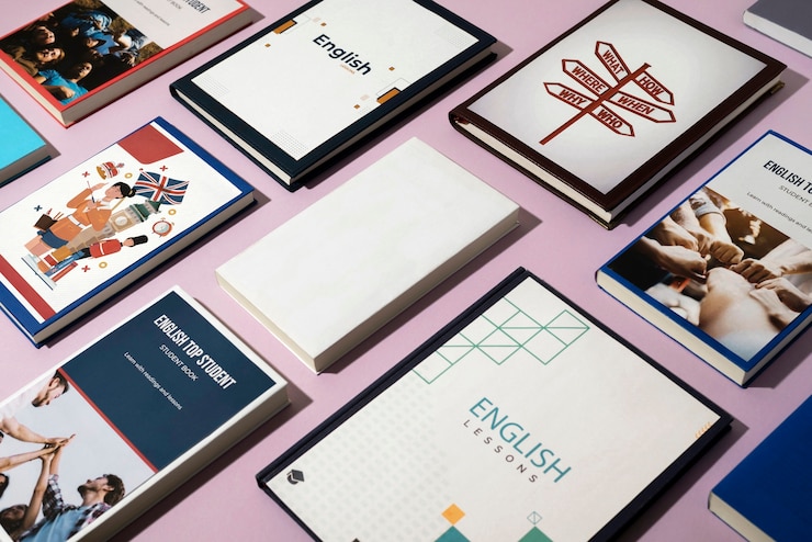Photo Gratis buku bahasa inggris terletak di meja ruang kerja