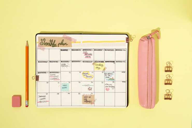 Foto gratuito bullet journal y disposición de suministros vista anterior