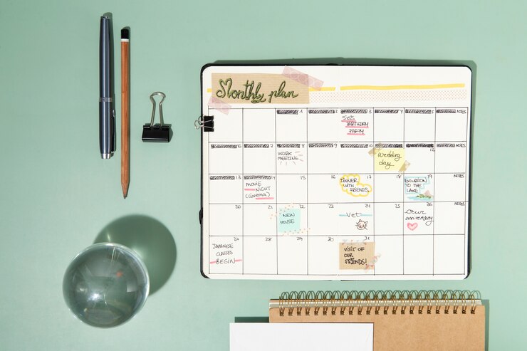 Foto gratuito bullet journals y bolígrafos planos