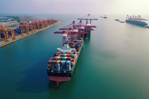Buque de carga de contenedores internacionales en el puerto Transporte de carga Envío Ai generativo