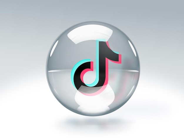 Foto gratuita burbuja de vidrio transparente con el logo de tiktok en su interior aislado sobre fondo transparente