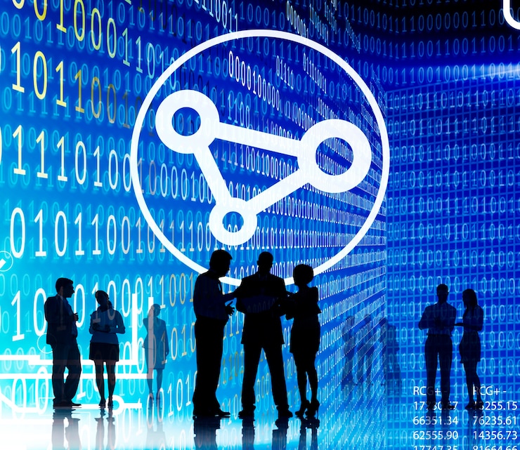 Photo Gratis business people binary code sharing technology concept