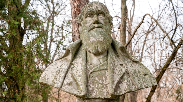 Foto gratuito busto de charles darwin en un parque en bucarest rumania