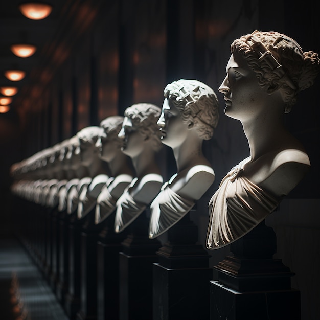 Bustos griegos en fila