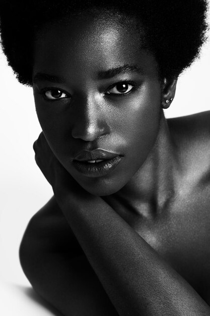 bw, retrato, de, belleza, mujer negra