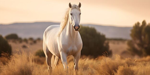 Caballo blanco en el pasto