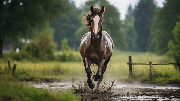 Caballo corriendo por el agua