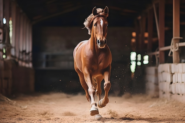 Caballo corriendo en el establo