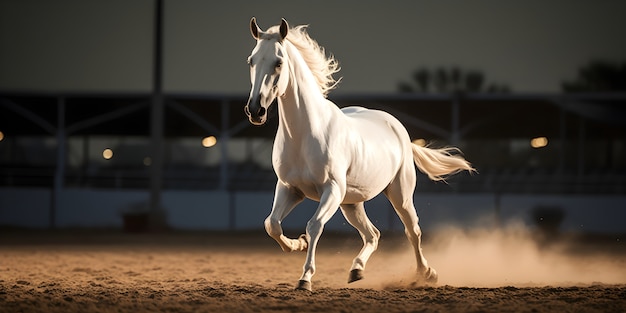 Caballo corriendo en el estadio de competición