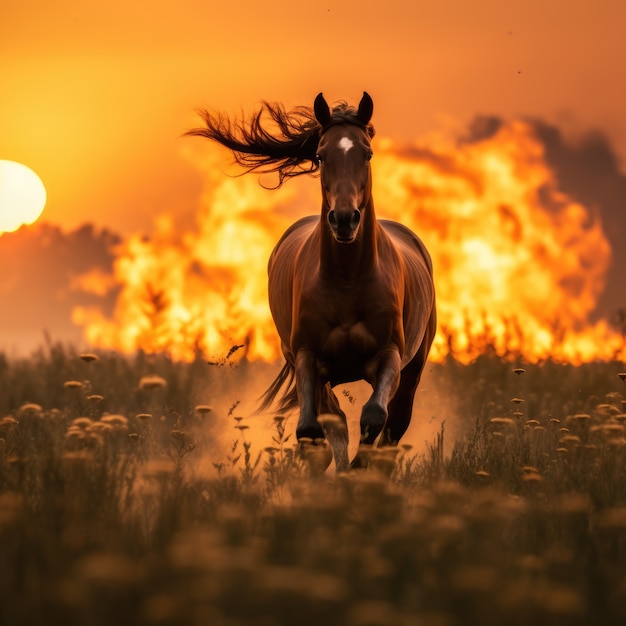 Caballo huyendo de un incendio