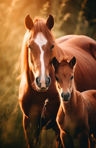 Foto gratuita el caballo en la naturaleza genera imagen