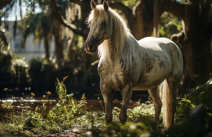 Foto gratuito el caballo en la naturaleza genera imagen