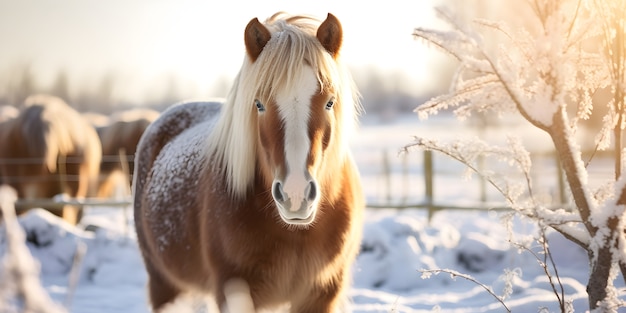 Foto gratuita caballo en el pasto nevado