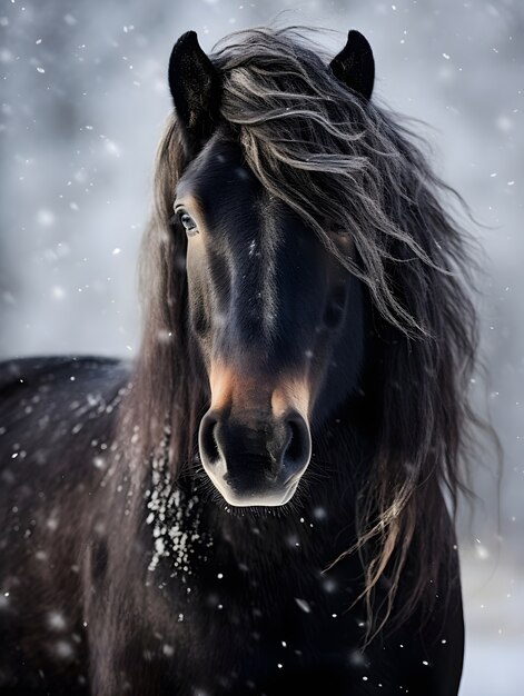 Caballo de pie en un clima nevado