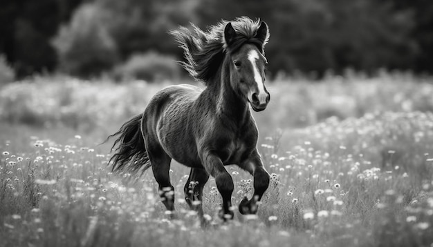 Foto gratuita caballo de pura sangre corriendo libre en un prado de verano generado por ia