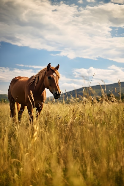 Foto gratuita caballo salvaje en el pasto