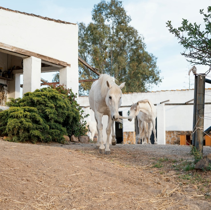 Foto gratuito caballos vagando libres en la granja