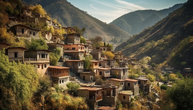 Foto gratuita cabaña de montaña en un paisaje rural un famoso destino de viaje para los amantes de la naturaleza generado por inteligencia artificial