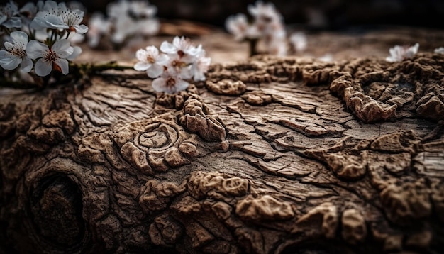 Cabeza de flor orgánica en una mesa de madera rústica generada por IA