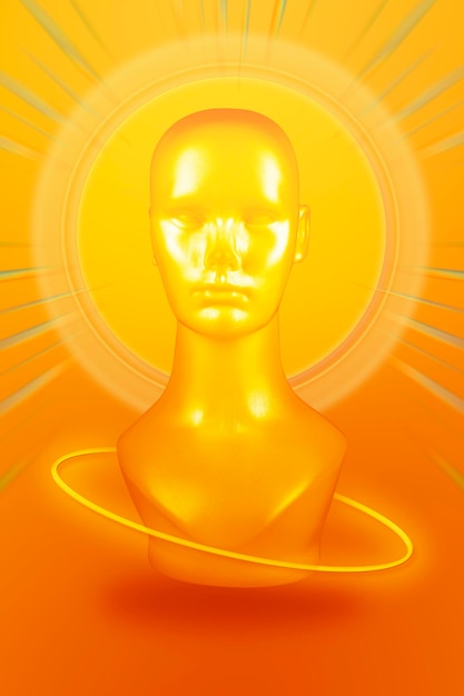 Foto gratuita cabeza de maniquí amarillo sobre un fondo naranja