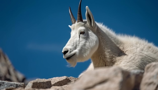 Foto gratuita cabra con cuernos pastando en un prado de montaña generado por ia